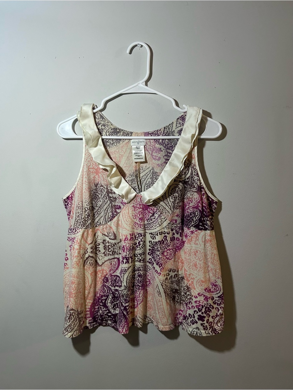 Jaclyn Smith Cream Sleeveless Ruffle Top